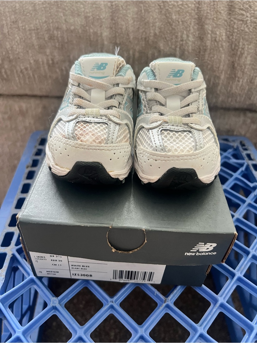 New Balance White and Light Blue Toddler Runner Sneakers